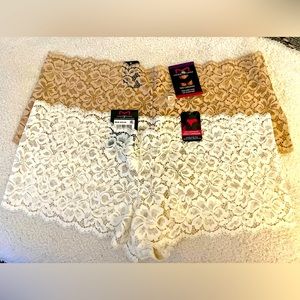 2pr Maidenform Lace Cheeky Boyshorts ax 2X/9 Cream and Beige